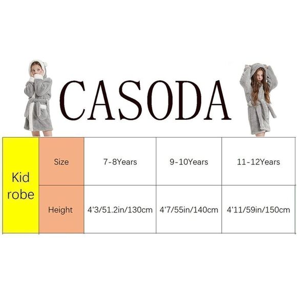 CASODA Kids Robe Girls Hooded Plush Sherpa Bathrobes - Picture 6 of 6
